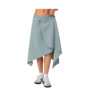 Edikted, Asymmetric wrapped denim midi skirt