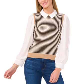 CeCe, Women's Thin Stripe Vest Layered Sweater Top