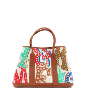 Pre-Owned HERMÉS, 36 Electrique Garden Party Tote Printed Toile and Leather