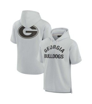 Fanatics Signature, Men's and Women's Gray Georgia Bulldogs Super Soft Fleece Short Sleeve Pullover Hoodie