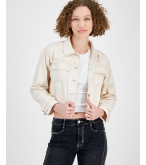 Planet Heart, Juniors' Frayed Cropped Denim Jacket
