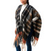 Women's Plaid Cape Sweater with Fringe Detail