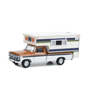 Greenlight, 1/64 1976 Ford F-250 w/ Large Camper Special Nectarine & White Exclusive 30406