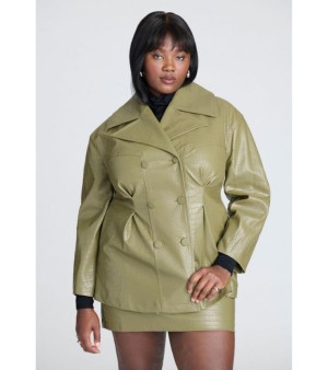 ELOQUII, Plus Size Croc Faux Leather Jacket