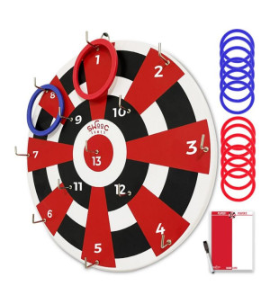 SWOOC, - Hook Darts Ring Toss Game   Wood Board & Soft Rings   20+ Games Included For Kids & Adults   Dart Board Wall Mount Games