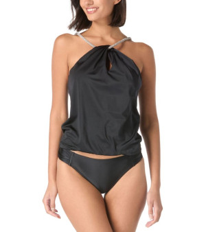Carmen Marc Valvo, High Neck Tankini Top & Ruched-Side Bikini Bottoms