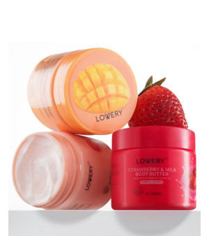 Lovery, Pink Grapefruit, Mango, Strawberry Scented Whipped Body Butter, 3-Pack Body Care Gift Set