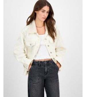 Madden Girl, Juniors' Faux-Sherpa Boyfriend Denim Jacket