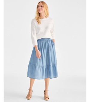 Style & Co, Chambray Midi Tiered Skirt