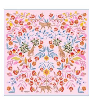 Jessie Zhao New York, Double Sided Silk Scarf Of Pink Blossom Jungle
