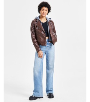 Jou Jou, Juniors' Hooded Faux-Leather Moto Jacket
