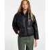 Juniors' Faux-Leather Cropped Puffer Coat