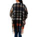 Women's Plaid Cape Sweater with Fringe Detail