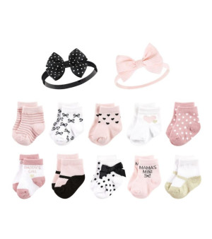 Hudson Baby, Baby Girls Hudson Sock and Headband 12pc Set, Rainbow, 0-9 Months