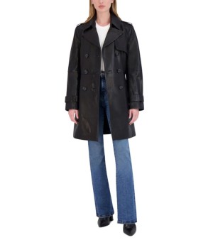 Tahari, Petite Natalie Belted Leather Trench Coat