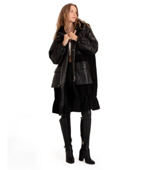 Belle & Bloom, Back to Black Oversized Leather Panelled Coat