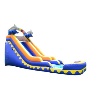 Jumporange, 18  Dolphin Splash Commercial Grade Water Slide with Attached Deep Pool for Kids and Adults (with Blower), Outdoor Inflatable, Summer, Wet Dry Slide, Rental Quality