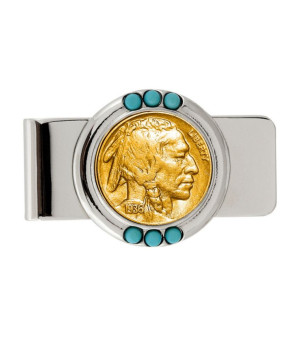 American Coin Treasures, Men's Gold-Layered Buffalo Nickel Turquoise Coin Money Clip