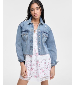 Celebrity Pink, Juniors' Distressed Button-Front Denim Jacket