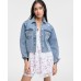 Juniors' Distressed Button-Front Denim Jacket