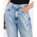 Women's Flower-Trim High Rise Tapered-Leg Mom Jeans