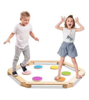 SUGIFT, 12-Piece Kids Wooden Balance Beam with Colorful Steeping Stones