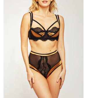iCollection, Women's Vintage-Like Style High Waist Strappy Plunge Bra 2pc Lingerie Set