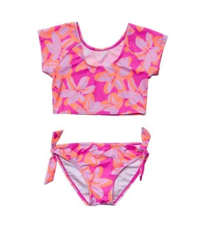 Snapper Rock, Big Girls Toddler|Child Hibiscus Hype Crop SS Rash Top Set