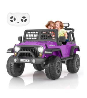 Funtok, 12V 7AH 2-Seater Purple Ride-On Car for Kids with Remote Control, Electric Truck with Music, LED Lights & Safety Features, Ages 3-8 years