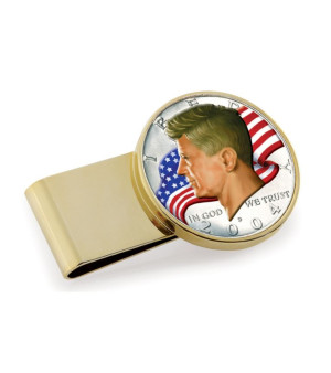 American Coin Treasures, Men's JFK Half Dollar Colorized American Flag Stainless Steel Coin Money Clip