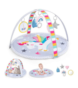 Costway, Baby Play Gym Mat Thicker Tummy Time Mat with 5 Detachable Hanging