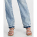 Women's Flower-Trim High Rise Tapered-Leg Mom Jeans