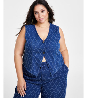 Nina Parker, Plus Size Diamond-Texture Denim Vest