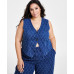 Plus Size Diamond-Texture Denim Vest