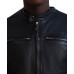 Men's Band-Collar Distressed Leather Jacket