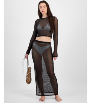 Miken, Juniors' Metallic Mesh Cover-Up Top & Metallic Mesh Skirt Cover-Up