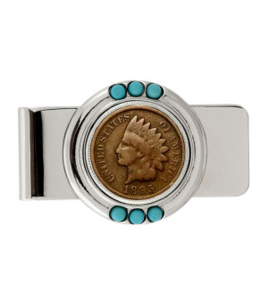 American Coin Treasures, Men's 1800's Indian Penny Turquoise Coin Money Clip