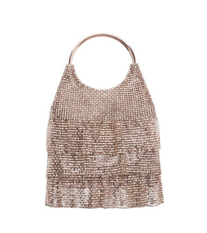 Nina, 3-Tiered Crystal Mesh Ruffle Pouch Bag