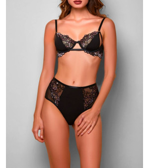 Hauty, iCollection Women's Demi 2 Piece Lace Bralette and High Waist Panty Set