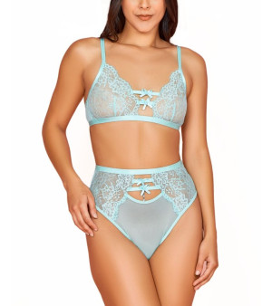 Hauty, Women’s 2PC Lingerie Set Patterned with Lace, Mesh and Bows Accents