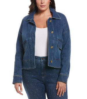 Rafaella, Plus Size Cropped Oversized Denim Jacket
