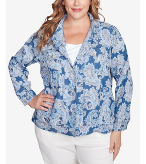 Ruby Rd., Plus Size Baroque Paisley Soft Button Collared Jacket