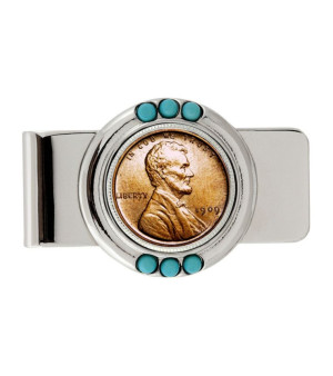 American Coin Treasures, Men's 1909 First-Year-Of-Issue Lincoln Penny Turquoise Coin Money Clip
