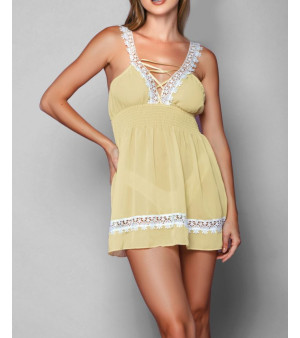 Hauty, iCollection Women's Daisy Chiffon and Lace Chemise and Panty Set