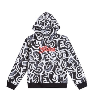 GUESS, Big Boy Hooded Long Sleeve with All Over Print Sweatshirt