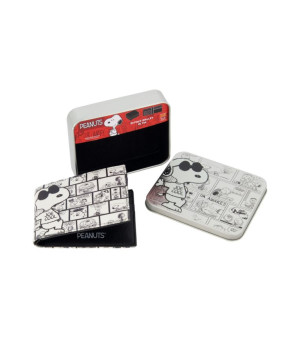 Peanuts, Men's JOE COOL COMIC AOP Bifold Wallet, Slim Wallet with Decorative Tin for Men and Women