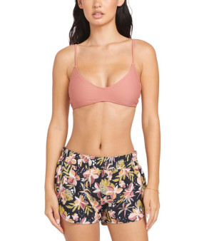 Volcom, Juniors' Simply Solid Scoop-Neck Bikini Top & Fronds Forever Printed Swim Shorts