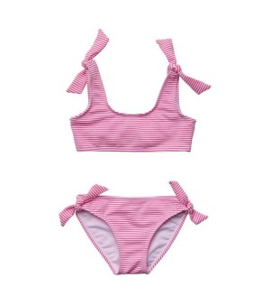 Snapper Rock, Big Girls Toddler|Child Raspberry Stripe Tie Crop Bikini