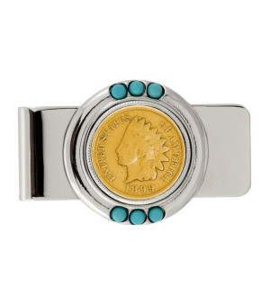 American Coin Treasures, Men's Gold-Layered 1800's Indian Penny Turquoise Coin Money Clip