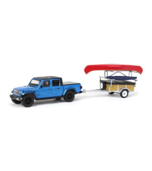 Greenlight Collectibles, 1/64 Jeep Gladiator Hydro Blue, Canoe Trailer with Canoe Rack, Hitch & Tow